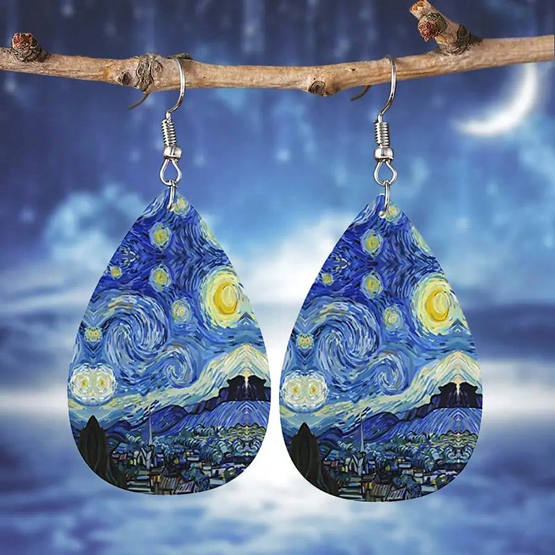 Board Game Bang - Van Gogh Starry Night Earrings Vintage