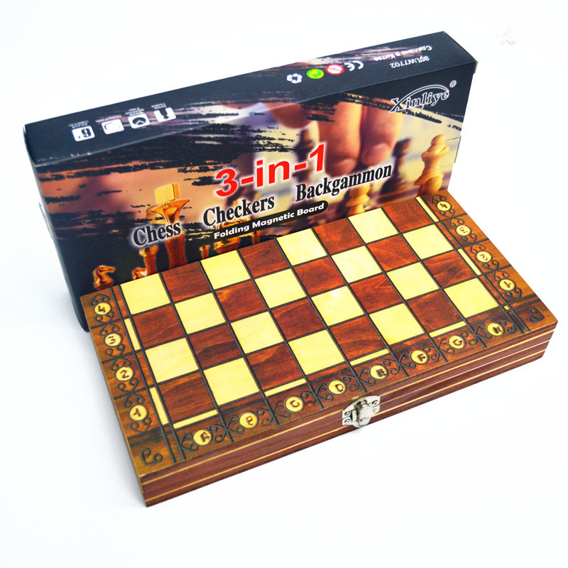 Board Game Operation - Chess Magnetic Backgammon Checkers Set Foldable